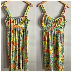 Jamie & Layla Tropical Floral Print Sleeveless Dress M Green Orange Purple